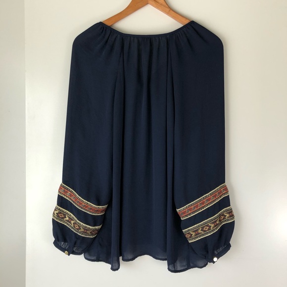 Chico’s Navy Gold Metallic Embroidered Blouse - Picture 6 of 6